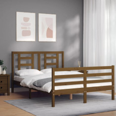 vidaXL Cadru de pat cu tăblie, maro miere, 140x200 cm, lemn masiv