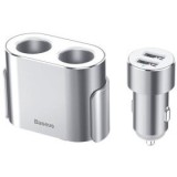 Incarcator AUTO Baseus High Efficiency, 2 x USB Output 5V/3.4A, 2 x bricheta auto, total output 96W, pt. bricheta auto, lungime Cablu 60cm, argintiu