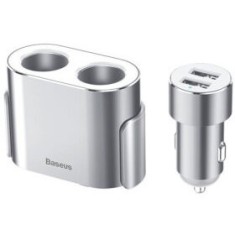 Incarcator AUTO Baseus High Efficiency, 2 x USB Output 5V/3.4A, 2 x bricheta auto, total output 96W, pt. bricheta auto, lungime Cablu 60cm, argintiu
