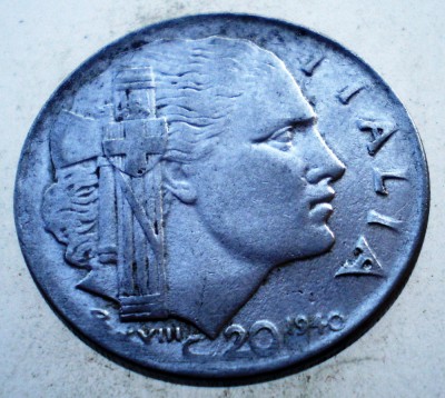 1.864 ITALIA WWII VITTORIO EMANUELE III 20 CENTESIMI 1940 R MAGNETIC foto
