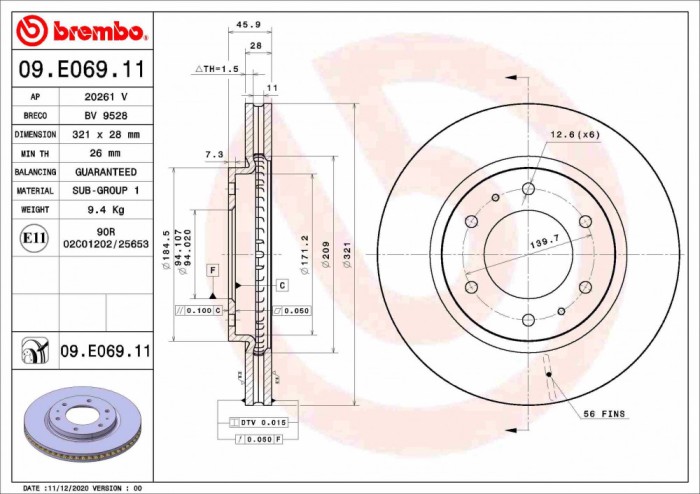 BREMBO 09.E069.11 PRIME LINE - UV Coated Disc frana