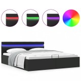 Cumpara ieftin Cadru de pat hidraulic cu lada LED negru 180 x 200 cm piele eco