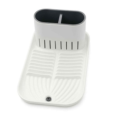 Scurgator ingust de bucatarie Pufo pentru uscat vase cu suport pentru tacamuri, 40 x 20 cm, alb foto