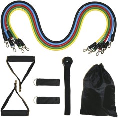Set de Benzi, 11 Piese pentru Antrenament Acasa - 5 Corzi Elastice Extensibile din Latex + 6 Accesorii, pentru Sala, Yoga, Pilates, Recuperare, Muschi