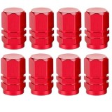 Set 8 Capace Hexagonale pentru Valva Auto, Aliaj Aluminiu, Lungime 1.8 cm, Rosu