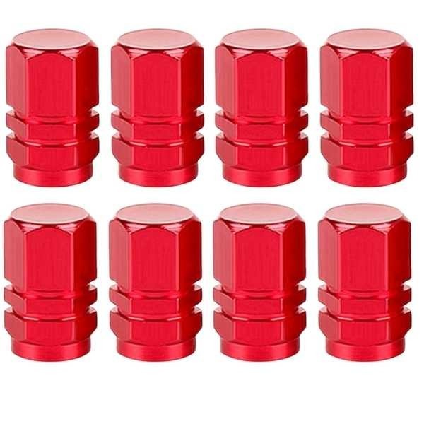 Set 8 Capace Hexagonale pentru Valva Auto, Aliaj Aluminiu, Lungime 1.8 cm, Rosu