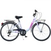 Bicicleta Dama Dino Bikes 26 inch City Summertime Alb, Shimano 6 Viteze, Portbagaj, Lumini, +11 Ani
