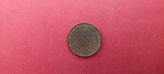 Moneda 5 bani 1867 W Watt