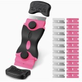Cumpara ieftin Racleta multifunctionala, 2 capete, maner ergonomic, curatare ceramica, sticla, 10 lame plastic, 10 lame metalice, negru roz