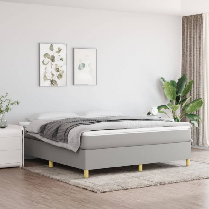 vidaXL Pat continental cu saltea, gri deschis, 160x200 cm, textil 3144530