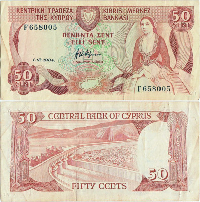 1984 (1 XII), 50 Cents (P-49a.2) - Cipru foto