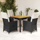 vidaXL Set mobilier de grădină cu perne, 5 piese, negru, poliratan