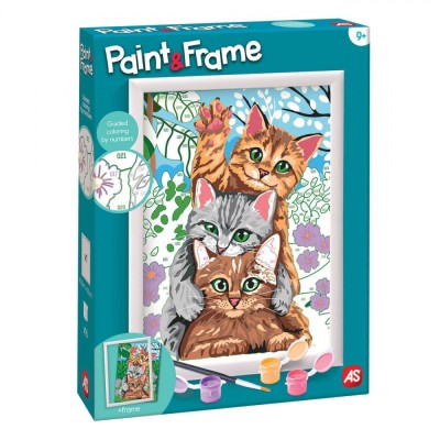 Set Pictură cu Numere, AS, Funny Kitties, Multicolor, 9+ Ani, Vopsele Acrilice, Carton Preimprimat, Ramă Plastic, Pensulă foto