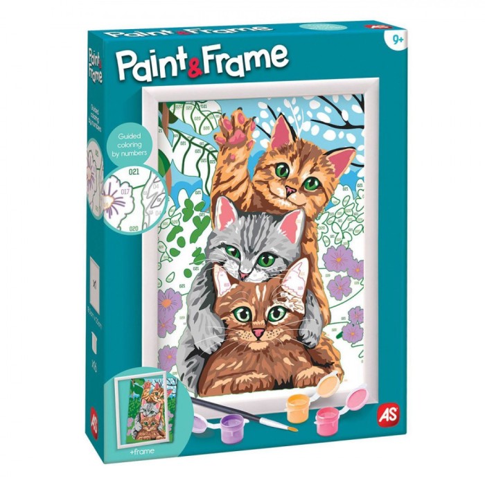 Set Pictură cu Numere, AS, Funny Kitties, Multicolor, 9+ Ani, Vopsele Acrilice, Carton Preimprimat, Ramă Plastic, Pensulă