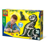 Set creativ mulaj si pictura - T-rex cu schelet fotoluminescent, SES Creative