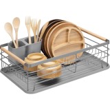 Scurgator de vase Navaris, cu suport de picurare, cu raft pentru farfurii, pahare si tacamuri, gri, 42.5x31.5x14 cm, 52545.03