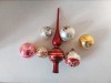 Lot 6 globuri de sticla si un varf de brad, vechi, vintage, decor brad / pom de Craciun