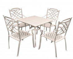 Set Mobiler Gradina/Terasa, Masa Si 4 Scaune, Aluminiu, Culoare Alba, Masa 90X90Cm, Knusna, 0195308, Hascevher foto