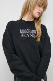 Moschino Jeans hanorac de bumbac femei, culoarea negru, cu imprimeu