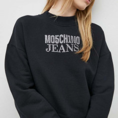 Moschino Jeans hanorac de bumbac femei, culoarea negru, cu imprimeu