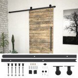 Set Feronerie Uși Glisante vidaXL SKIEN, Negru, 200cm, Oțel - Sistem complet culisare silențioasă, Hambar, Bucătărie, Birou