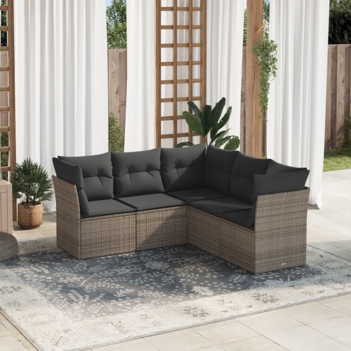 Gossi set canapea de gradina cu perne, 5 piese, gri, poliratan