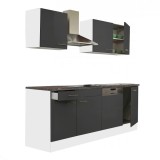 Bucatarie Modulara Yorki 220 cm, Corp Alb, Front Antracit Satinat, Blat 38mm, Placa Laminata 16mm, Asamblata