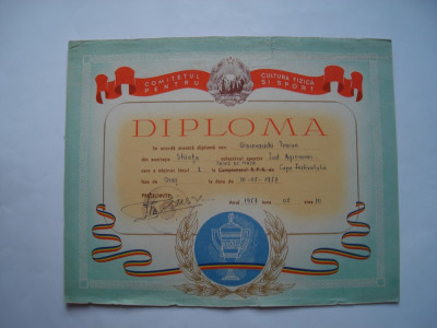 Diploma Comitetul pentru Cultura Fizica si Sport, tenis de masa, 1957 foto