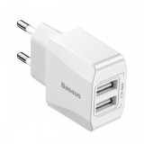 Incarcator Retea Baseus, Mini Dual-U Charger, 2.1A, White