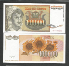 IUGOSLAVIA 100.000 100000 DINARI 1993 UNC [1] P-118 a , necirculata foto