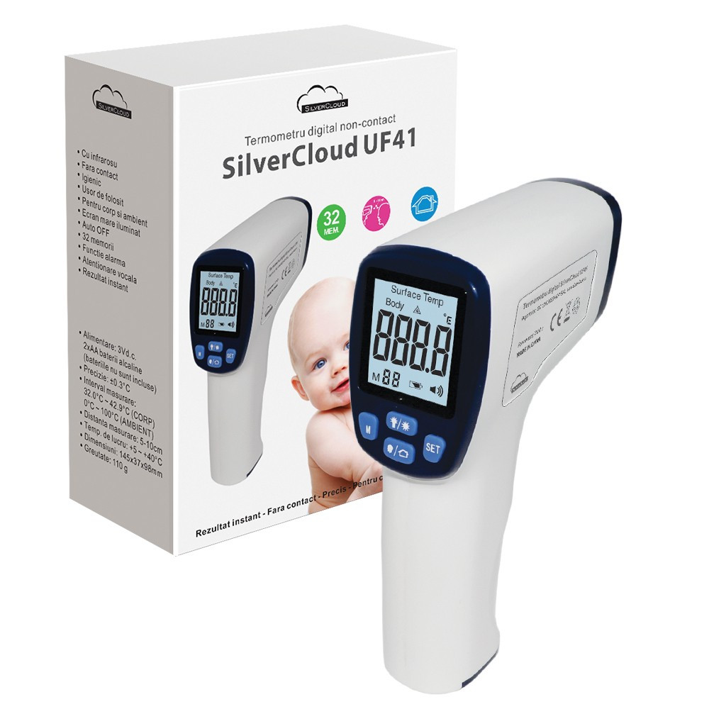 Resigilat : Termometru digital SilverCloud UF41 cu tehnologie infrarosu,  non-conta | Okazii.ro