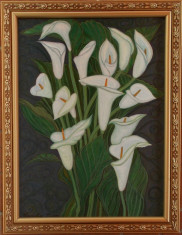 Tablou unicat Cale albe pictat in culori acrilice, 45,5x35,5cm cu rama din lemn foto
