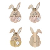 Set 4 carlige din lemn iepurasi colorati in ou cu floricele,6 cm