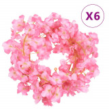 Ghirlande de flori artificiale, 6 buc., roz &icirc;nchis, 180 cm GartenMobel Dekor, vidaXL