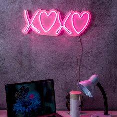 Decoratiune luminoasa LED, Tic Tac Toe XoXo, Benzi flexibile de neon, DC 12 V, Roz