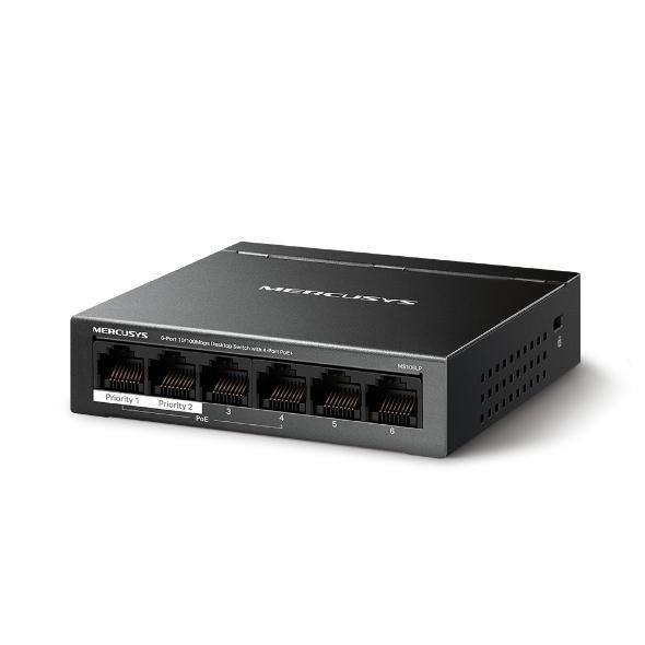 Switch 6 porturi 10/100Mbps 4 porturi PoE+ Mercusys - MS106LP SafetyGuard Surveillance