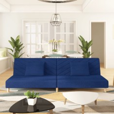 vidaXL Canapea extensibilă cu 2 locuri, 2 perne, albastru, textil foto