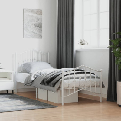 vidaXL Cadru de pat metalic cu tăblie de cap/picioare&amp;nbsp;, alb, 90x190 cm foto