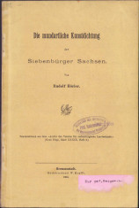 HST C508 Die mundartliche Kunstdichtung Siebenburger Sachsen 1915 Horter foto