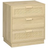 HOMCOM Comoda design boem din ratan cu 3 sertare, mobilier de depozitare pentru living, hol, intrare, lemn natural | Aosom Romania