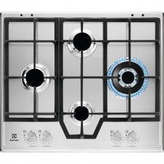 Plita incorporabila Electrolux KGS64562SX, gaz, 4 arzatoare, 60 cm, Gratare fonta, Aprindere electrica, Arzator Wok, Inox