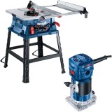 Bosch GTS 254 + GKF 550 - Fierastrau circular de masa 1800 W 254 mm + Masina de frezat 550 W 6 mm