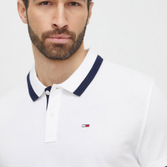 Tommy Jeans polo de bumbac culoarea alb, cu imprimeu DM0DM18313