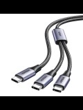 CABLU alimentare si date Ugreen, &quot;US561&quot;, Fast Charging Data Cable pt. smartphone, USB Type-C la 2 x USB Type-C max 100W, braided, 1.5m, gri &quot;35087&quot; (