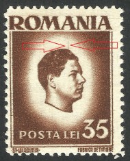 EROARE ROMANIA 1945 LP 188 REGELE MIHAI I MNH - LINIE VERTICALA IN CAPUL EFIGIEI