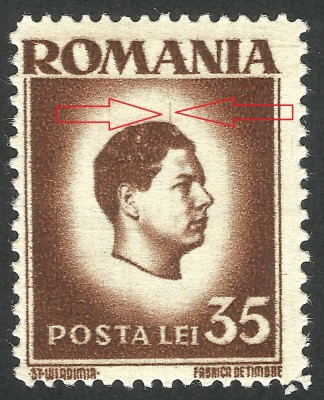 EROARE ROMANIA 1945 LP 188 REGELE MIHAI I MNH - LINIE VERTICALA IN CAPUL EFIGIEI foto