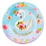 Farfurii Carton, Lebădă, Set 6 Bucăți, Multicolor, 23cm, &Ccedil;&times;Happy Birthday&Ccedil;Ł, Oem