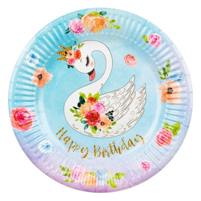 Set Farfurii Carton, Model Lebădă, Multicolor, 18cm, 6 Bucăți foto