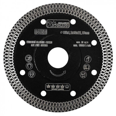 Disc diamantat turbo subtire, placi ceramice, taiere umeda si uscata, 115 mm/22.23 mm, Richmann Exclusive foto