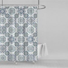 Perdea Duș Poliester, Model Vintage Cercuri, Multicolor, 180x180cm, 12 Inele Incluse